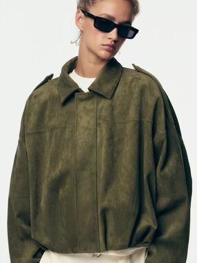 Zara Olive Green Faux Suede Jacket [Size Large]